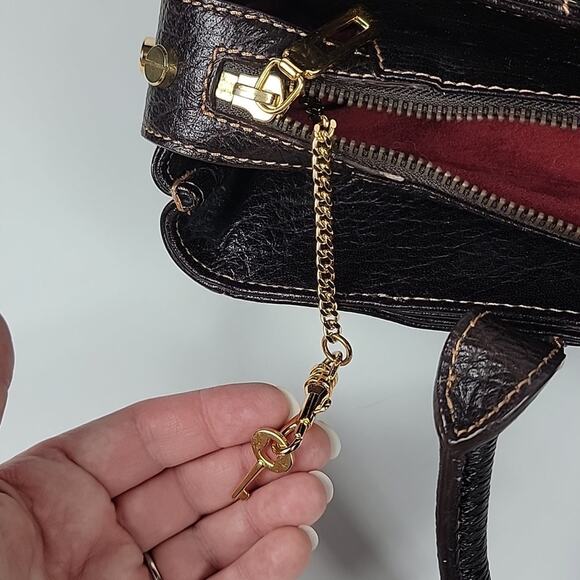 Elaine Turner Dark Brown Pebbled Leather Tote Bag Purse with Gold Hardware - Picture 5 of 7